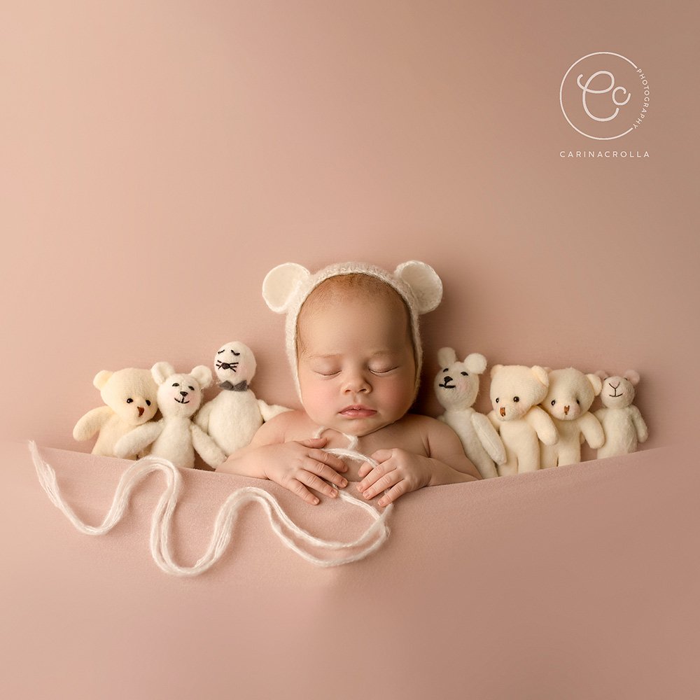 Newborn Photoshoot in Manchester - Baby Sleeping With Teddy